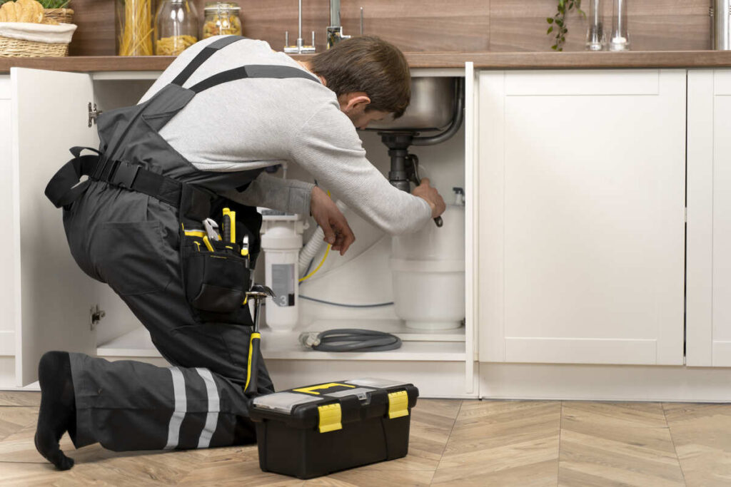 plumbing service maintenance worker repairing