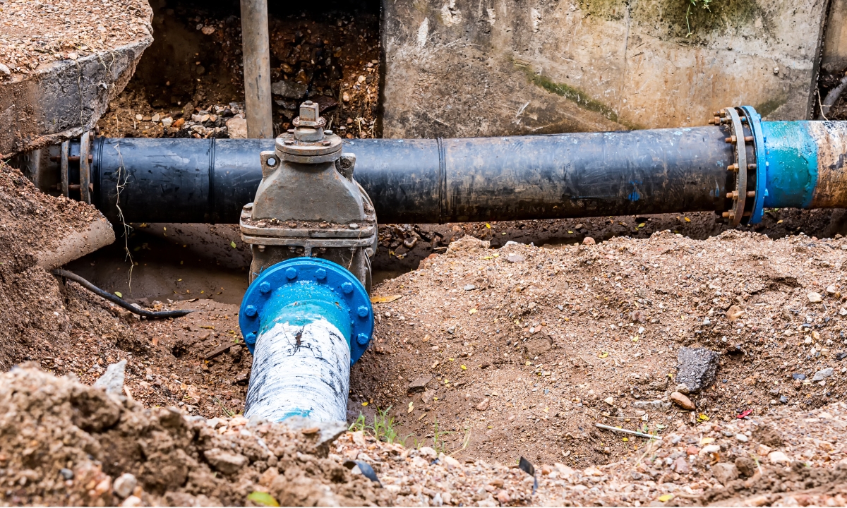 metal water line in the ground